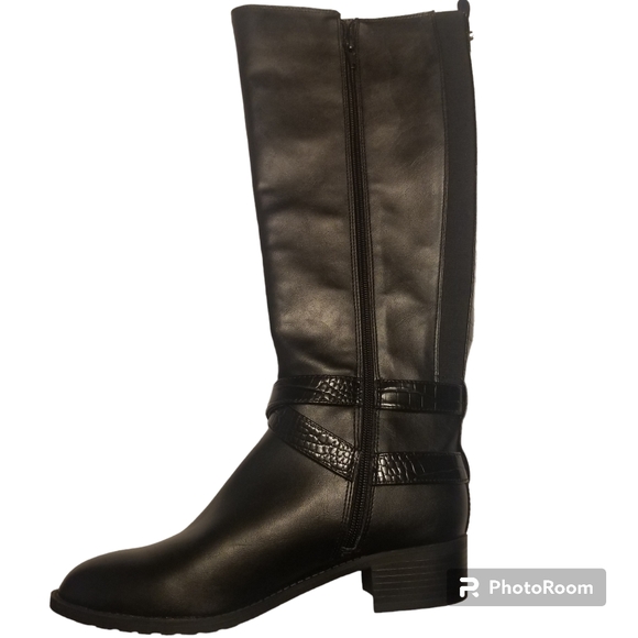 BANDOLINO NWOT Black Full length Riding Boot with Croc Embossed Trim - Picture 5 of 5